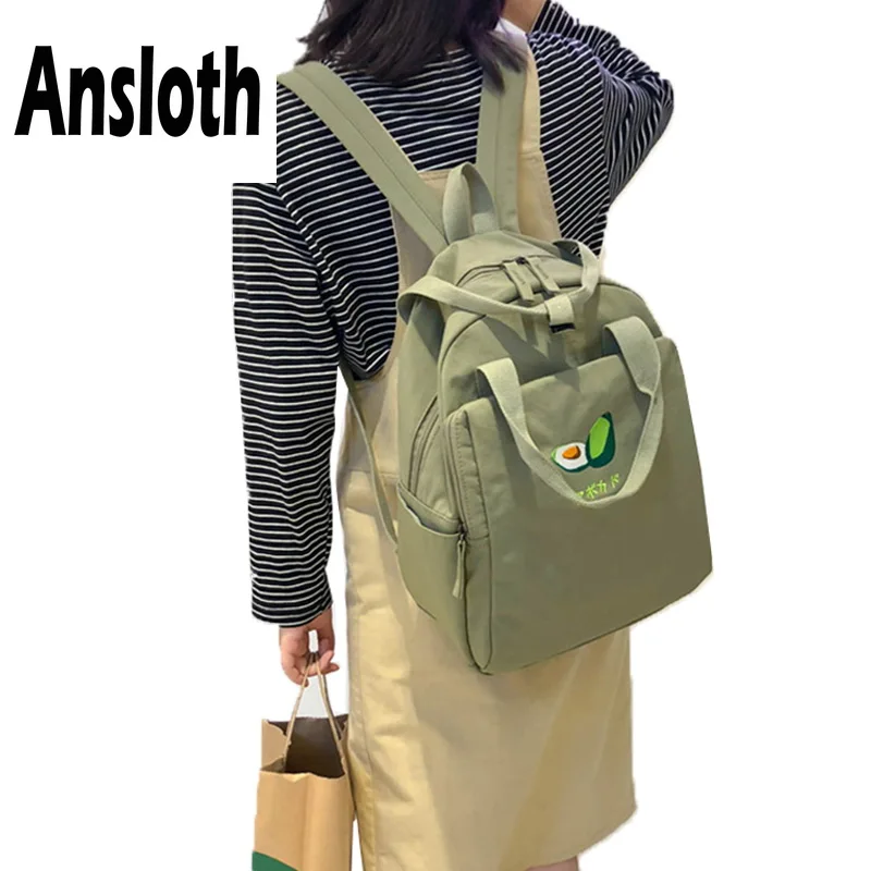 

Ansloth Fruit Embroidery Backpack For Teenage Girl Simple Canvas Bag Waterproof School Bag Female Large Capacity Backpack HPS687