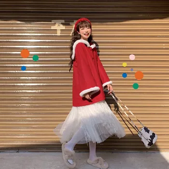 

2020 new popular coat female autumn and winter Korean soft girl navy collar loose mid-length woolen coat