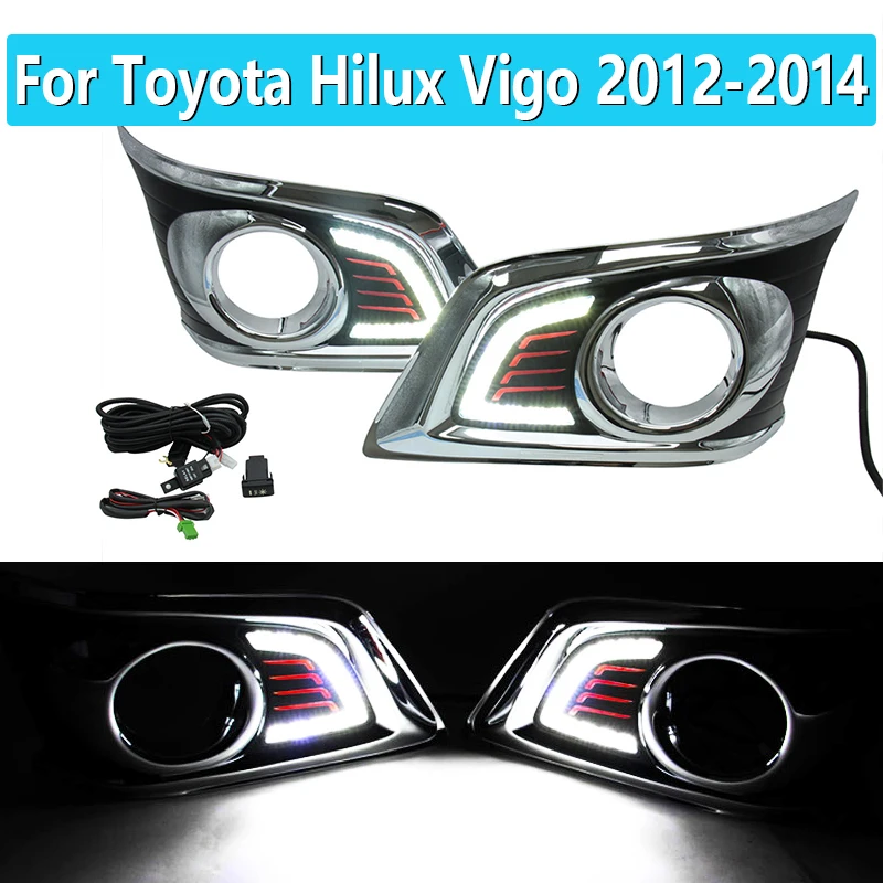 

1Set For Toyota Hilux Vigo 2012 2013 2014 LED Daytime Running Light Front Fog Light Chrome Cover With Wire Relay