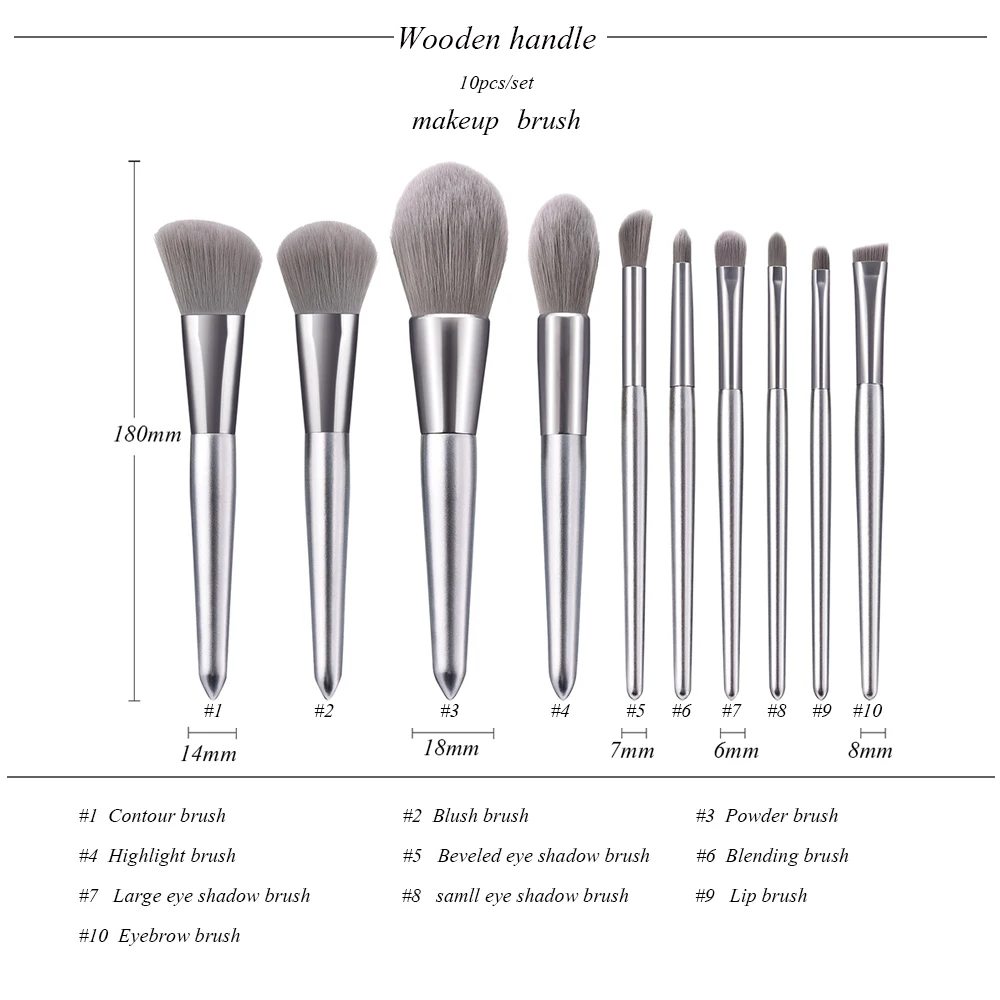 FLD 10/8pcs Makeup Brushes Set Wooden Foundation Eyebrow Eyeshadow Brush Cosmetic Brush Tools High quality makeup brush kit - Handle Color: 10PS