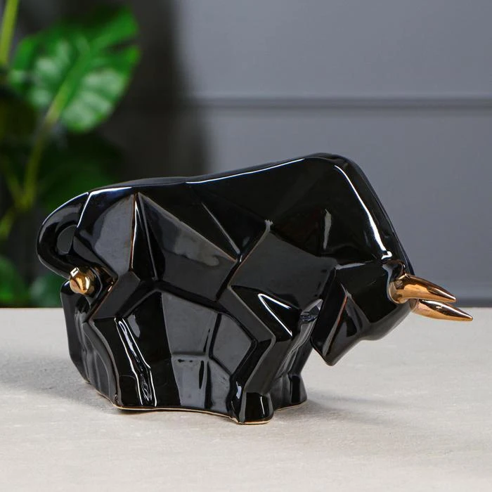 Копилка оригами &quotБык&quot черный с золотом 17 см|Копилки для денег| |