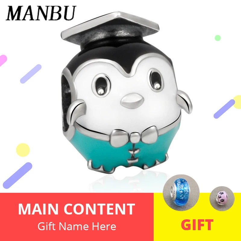 

Fit pandora Bracelets Charms silver 925 Original green penguin beads with colorful enamel DIY fashion Jewelry Christmas Gifts