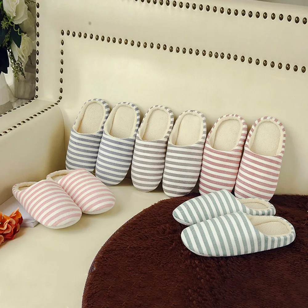 JAYCOSIN/Теплый полосатый тапок для мужчин и женщин; зимние домашние хлопковые тапочки; нескользящая зимняя домашняя удобная обувь;#45