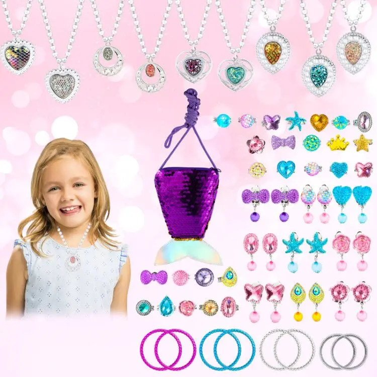 Dress-Up-Set Bracelets Necklaces-Rings Jewelry for Little-Girls Toddlers Included Pretend-Play
