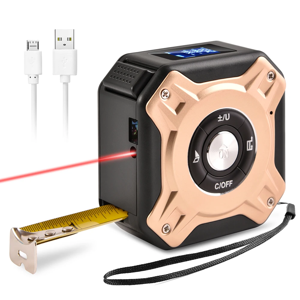 US $27.25 1pcs Rangefinder Laser Tape Measure 40M Laser Measuring Tape Portable USB Stainless Tape Digital Measuring Accessories Tool