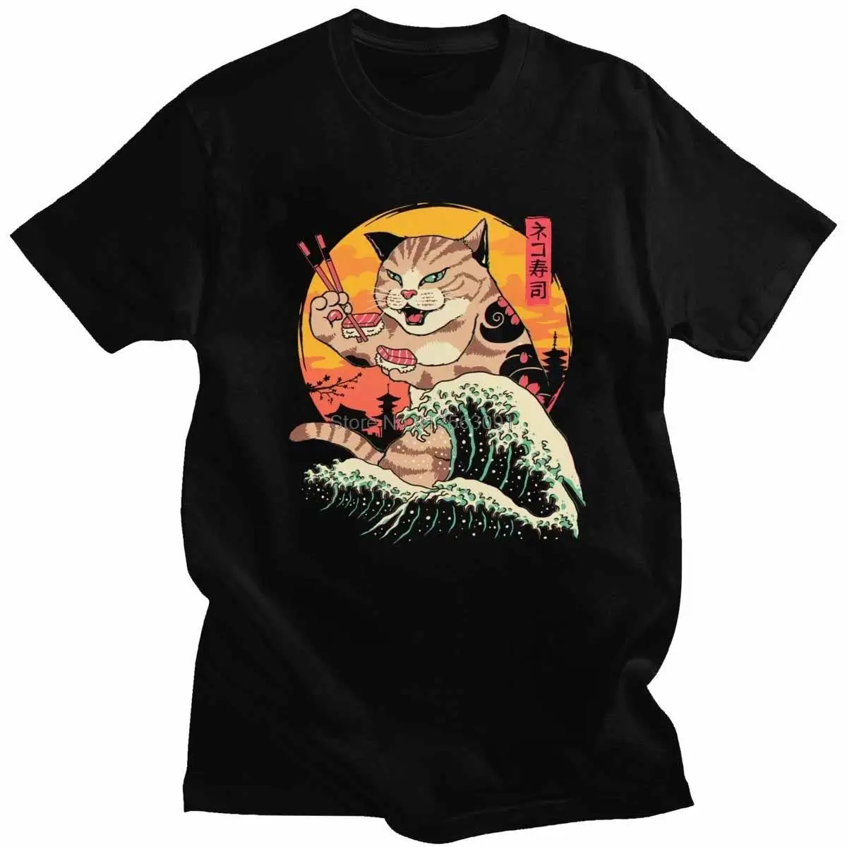 Neko Sushi Wave T Shirts Men Fashion T 