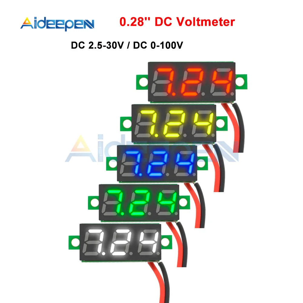 Obtenga esto 0,28 pulgadas rojo azul Digital Mini pantalla LED módulo DC2.5V-30V DC0-100V del voltímetro del probador de voltaje medidor de contador de Panel de coche de la motocicleta WGwgrEjlVYz