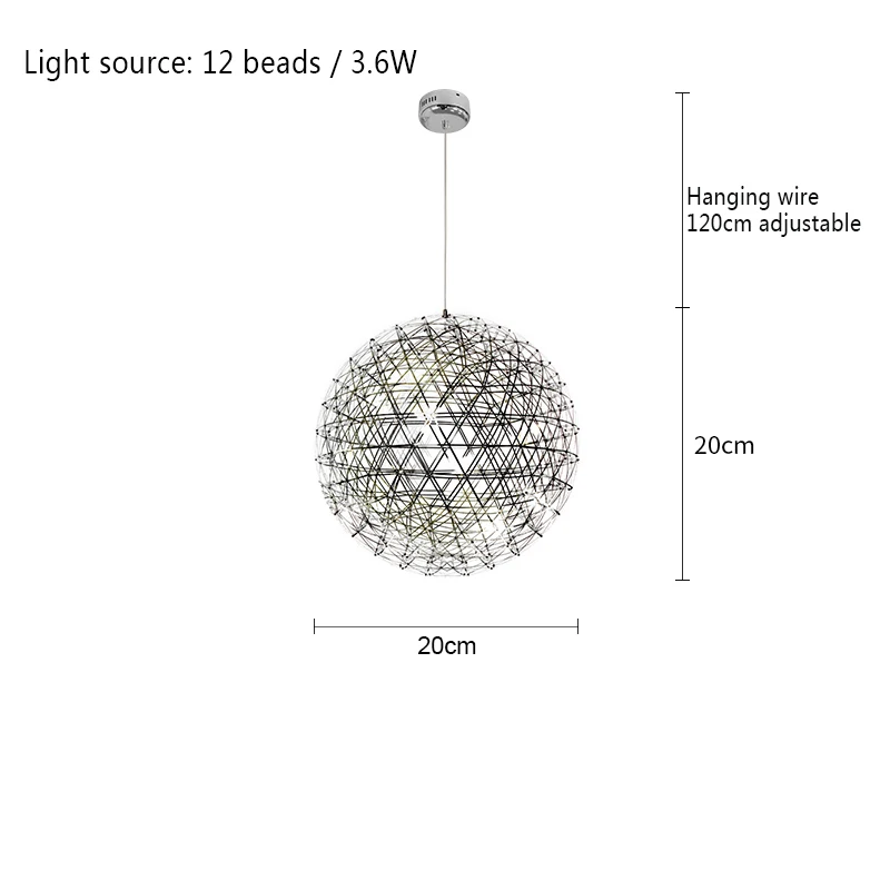 Современный из нержавеющей стали светодиодный подвесной светильник освещение Одуванчик шар подвеска лампа гостиная ресторан отель подвесной светильник - Цвет корпуса: 20cm 12 beads