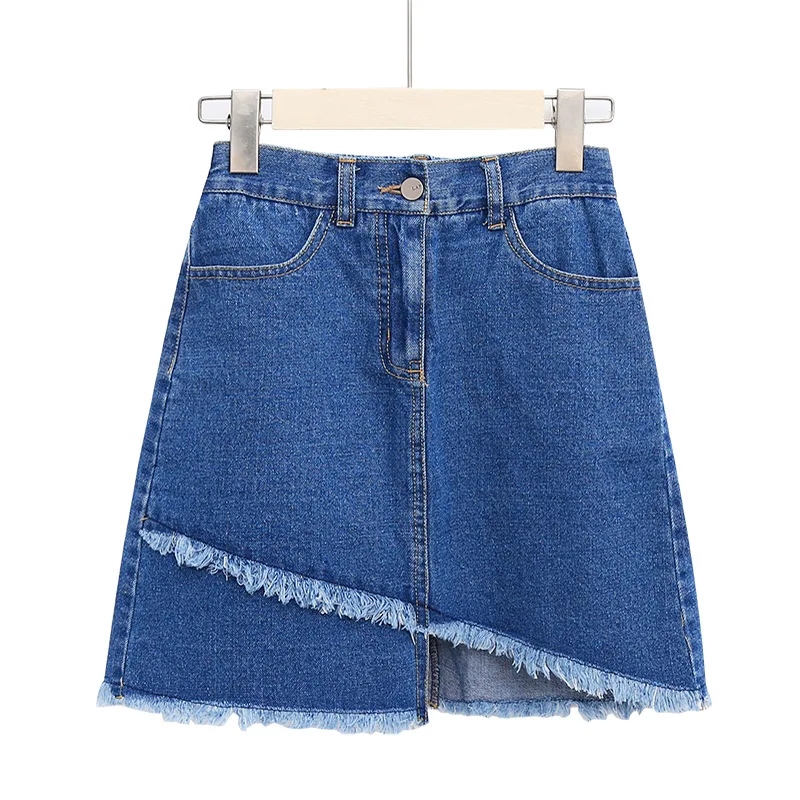

Female jeans skirt wash plus size skirt irregular jupe femme raw edge jeans skirt skirt