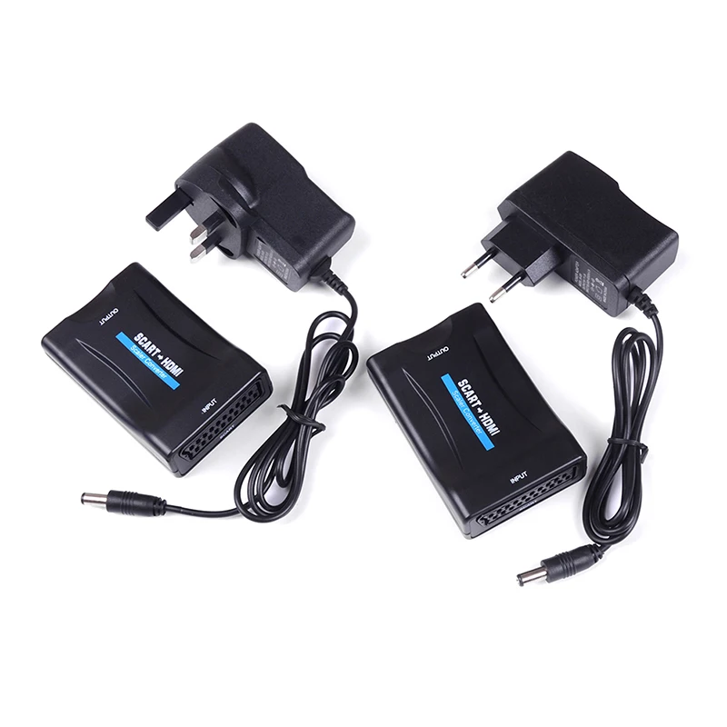 1080P SCART To HDMI Converter Video Audio Upscale Signal Adapter Converters With Charging Adapter Cable for Sky Box DVD STB