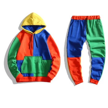 

Tracksuit Men 2020 New Autumn Winter Men's Matching Color Sports Suit Hooded Hip Hop Slim Warm Two-piece Long Sleeves Men Sets