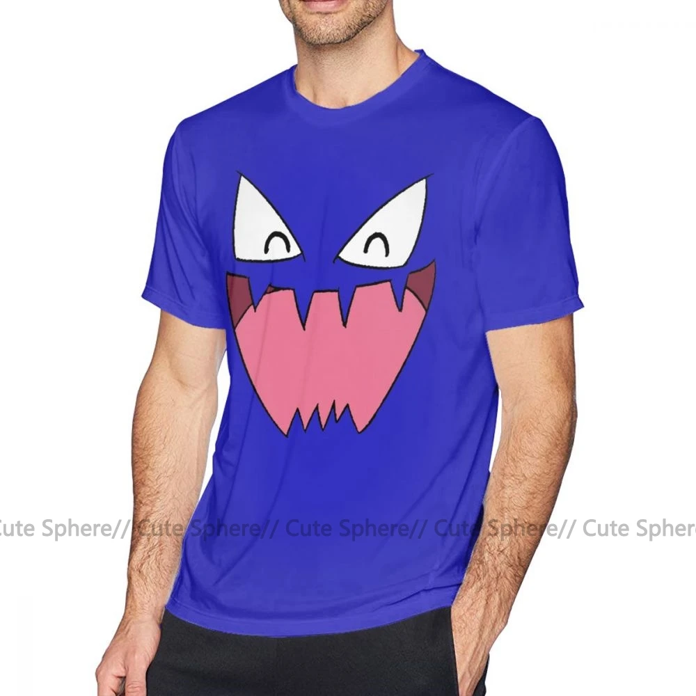 Gengar футболка Haunter Face футболка Базовая 100 хлопковая Футболка с графическим рисунком с коротким рукавом Милая Мужская футболка большого размера - Цвет: Blue