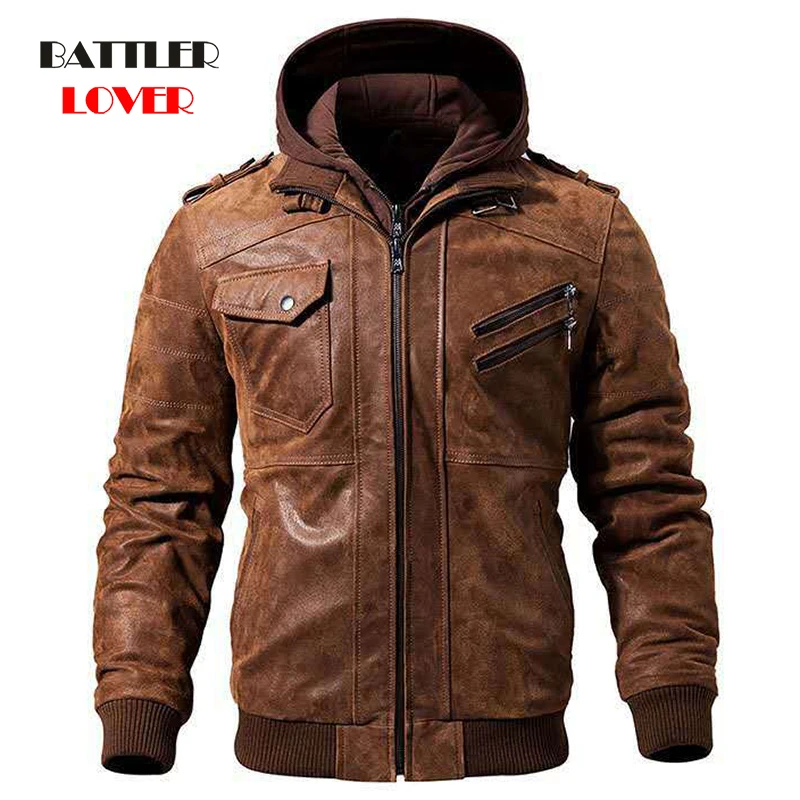men's genuine leather coats & jackets with hood Wolf Totem Printed Suede Jackets For Men 2021 Fashion Woolen Hooded Autumn Coats Male Casual Winter Warm Overcoats Hombre Motor mens leather motorcycle jackets