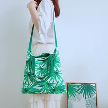 Экологичные многоразовые женские сумки через плечо с принтом листьев, женские холщовые сумки-тоут, сумки для девочек, дамская сумка для покупок