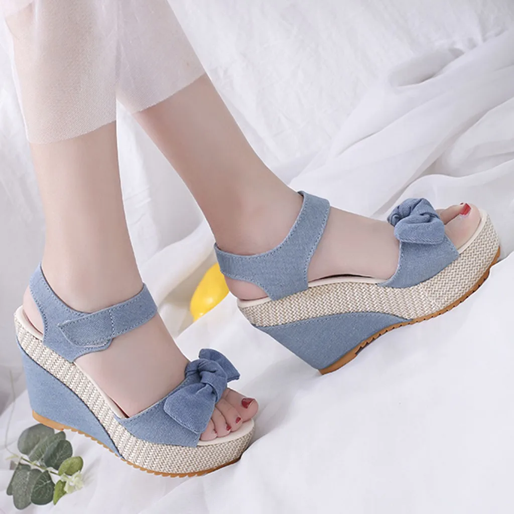 

2019 New Designer Denim Sandals Women Sandals High Quality Wedges High Heels Peep-Toe Platform Shoes Woman Thick Bottom Sandals