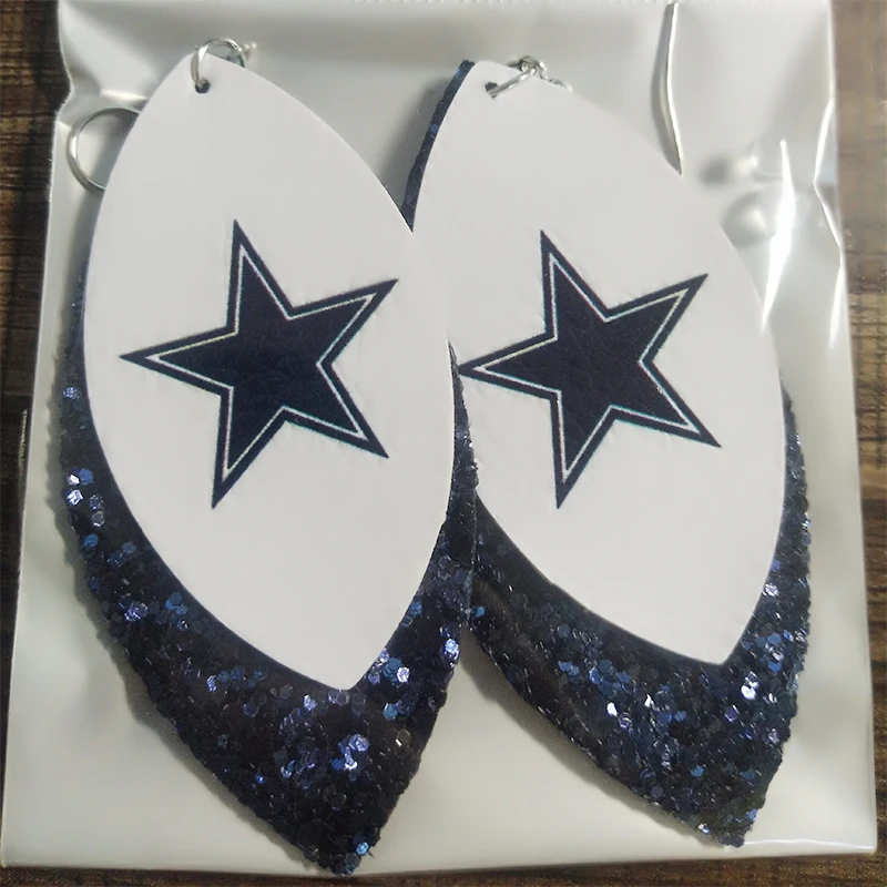 Блестящая футбольная команда серьги из кожи трехслойные кожаные серьги в форме листа мы можем настроить ваш образец