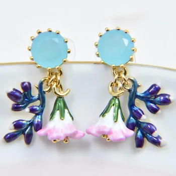 

enamel secret garden blue gem earrings