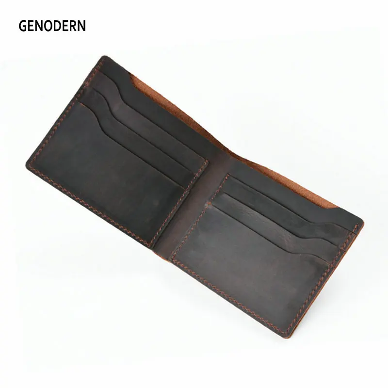 Best Seller Wallet Bifold Crazy-Horse Slim Purse Vintage GENODERN for Men Male Retro Thin Cowhide DdGkmNnMX