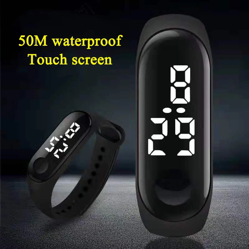Leecnuo 50 м водонепроницаемые цифровые часы светодиодный спортивные мужские часы женские фитнес наручные часы Сенсорный экран силиконовый ремешок часы для детей