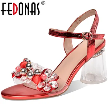 

FEDONAS Fashion Newest Open-Toed Sandals For Women Genuine Leather Thick Heels Pumps 2020 Summer Dancing Prom Shoes Woman Heels