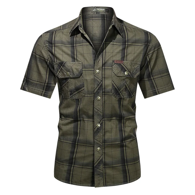 Camisa a cuadros para hombre, Camisa de algodón de corte Regular, informal, de manga corta, ropa de marca a la moda, S-5XL, novedad de verano, 2021