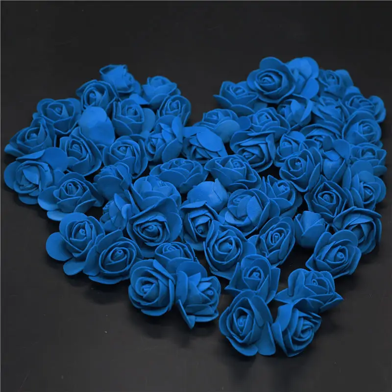 50 шт 100 шт 500 шт Дешевые мини темно-синие ПЭ Пена головка розы поддельные цветы, изготовленные вручную Свадебные украшения