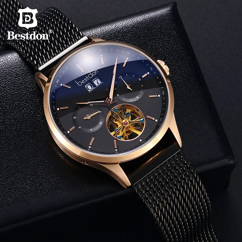

Bestdon Tourbillon Mechanical Watch Men Switzerland Luxury Brand Automatic Waterproof Full Steel Watches Relogio Masculino 7143