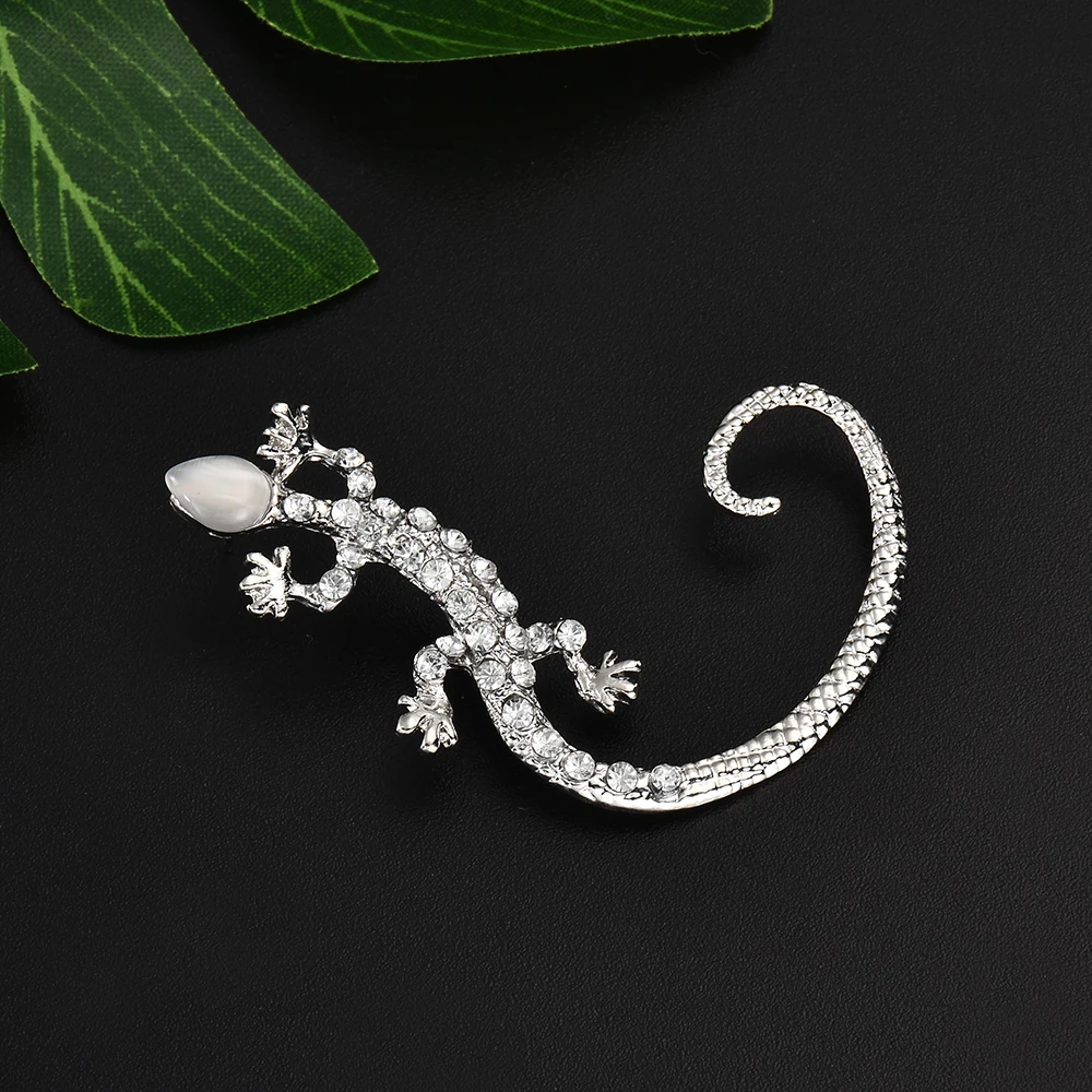 silver Новая мода ретро золотые/серебряные ящерицы Серьги каффы супер милые хрустальные Клипсы Серьги для женщин аксессуары ER461 - Окраска металла: silver