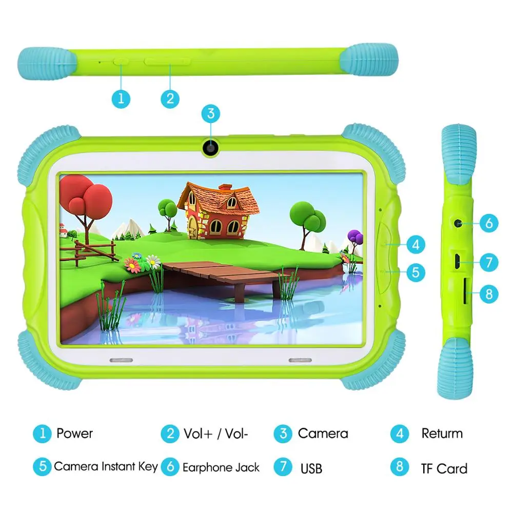 Детский планшет 7 дюймов Android 8,1 16GB Babypad Edition PC с Wifi и камерой GMS Сертифицированный поддерживаемый детский чехол-подставка