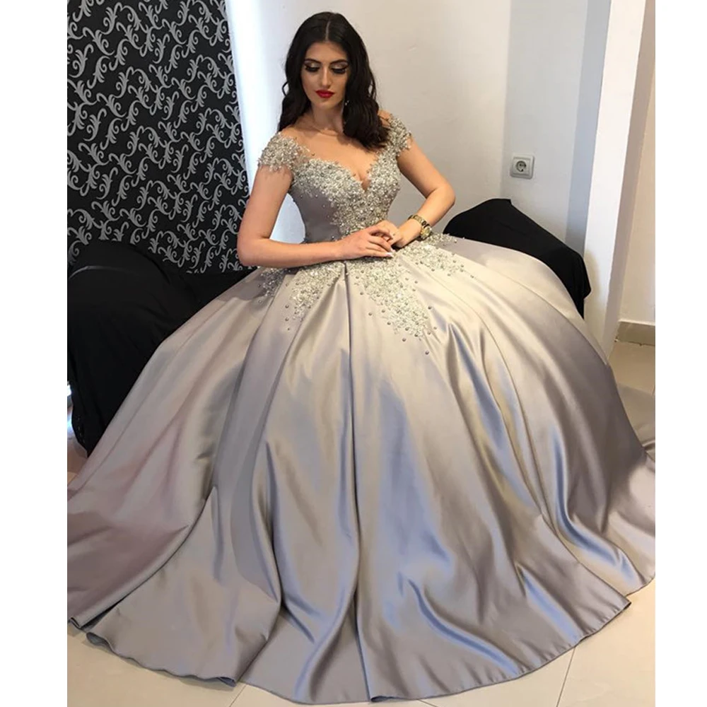 

2019 Custom Made Ball Gown Evening Dress Long Pearls Abiti Da Cerimonia Da Sera Vintage Elegant Formal Dresses 2019