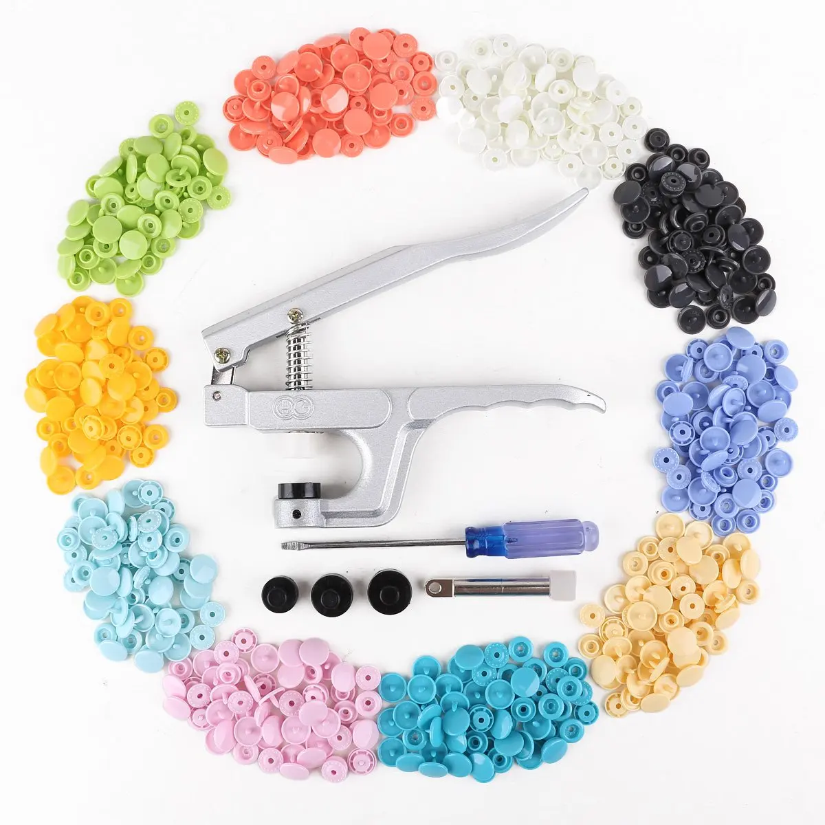 

150pcs Snap Button 12mm 15pcs x 10 color + installation Clamp