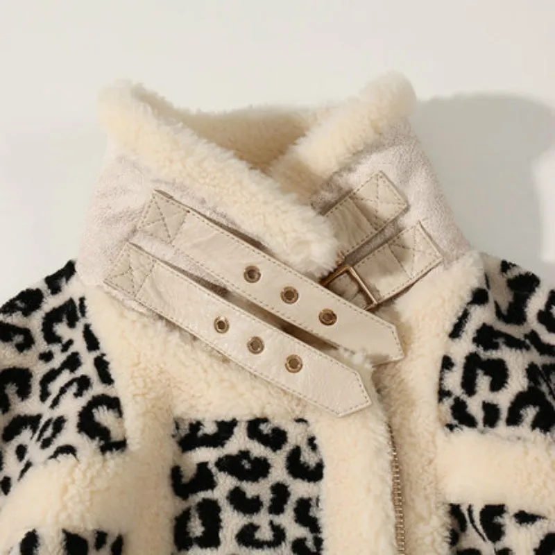 Fur Coat Leopard-print Camel Short Full Wool Pellet Sheep Shearling Lamb Hair One Piece