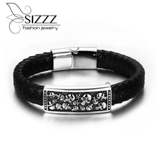 Joyme скелет мужские браслеты из натуральной кожи браслет из нержавеющей стали модные ювелирные изделия магнитный браслет