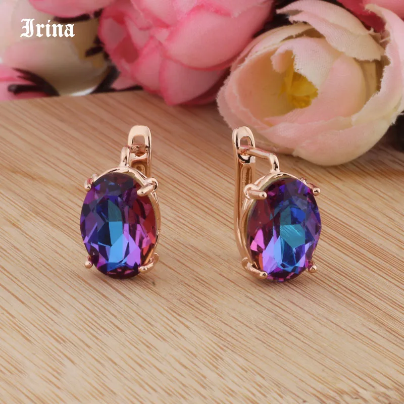 8 Color 585 Rose Gold Color Egg Shape Jewelry Colorful Earings High-quality Glass Stud Earrings for women Costume jewelery Gift