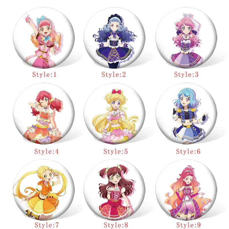 

58MM Aikatsu Friends! Anime Cosplay Badge Cartoon Brooches Pins Collection bags Badges for Backpacks Clothes