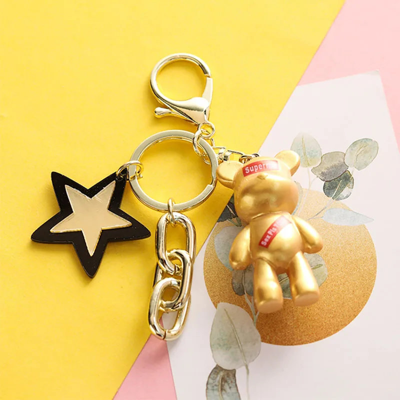 Gold Bear Хмурая звезда медведь брелок кольцо для ключей для пары Сумки Украшение брелок автомобильный брелок - Цвет: Gold Bear