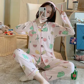 

Thickened long sleeve pajamas women's spring autumn Korean cardigan rope version sweet and lovely winter home wear set