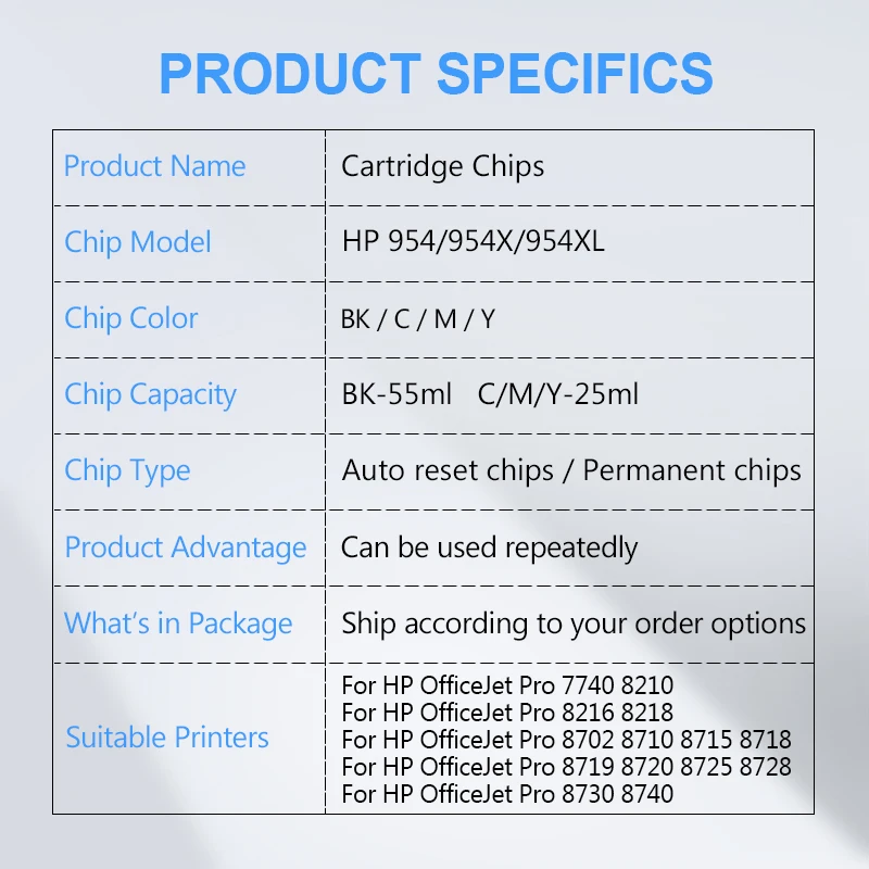 954 ARC Chip For HP 954 954X Auto Reset Chip For HP Officejet Pro 7740 8210 8710 8715 8720 8725 8730 8740 Permanent Newest
