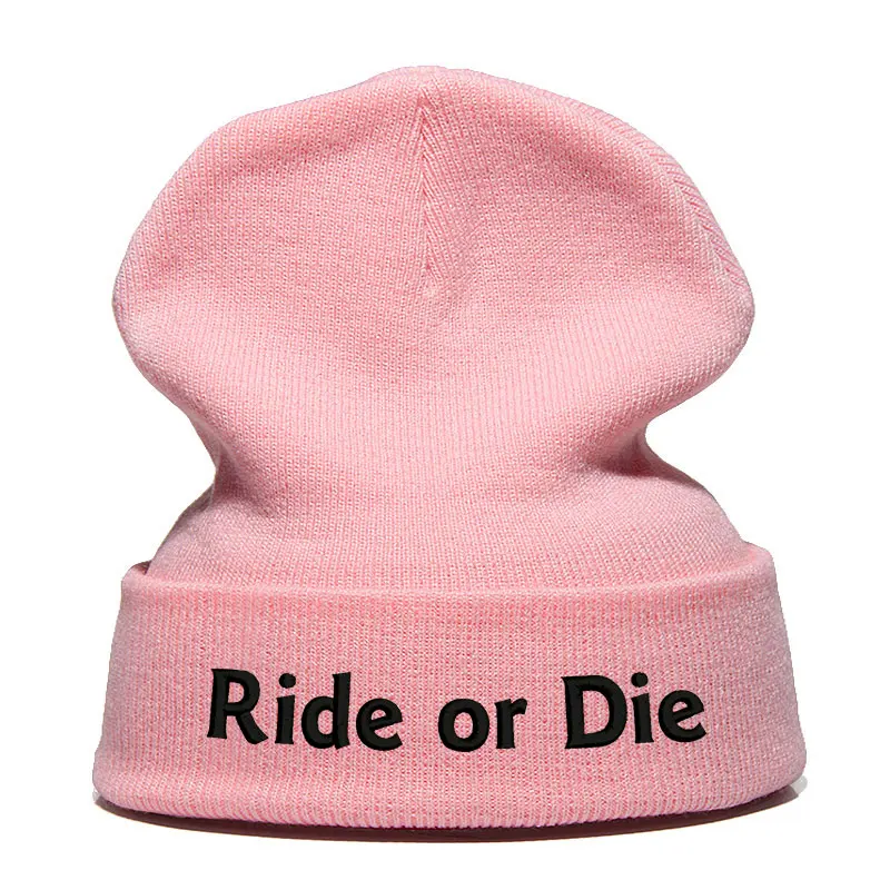 Beanie шляпа Skullie шапка, вязаная шапка-носок зима-осень вышивка в стиле панк Для мужчин Для женщин подростков уличных танцев забавные хип-хоп по индивидуальному заказу-ездить или умереть - Цвет: Розовый