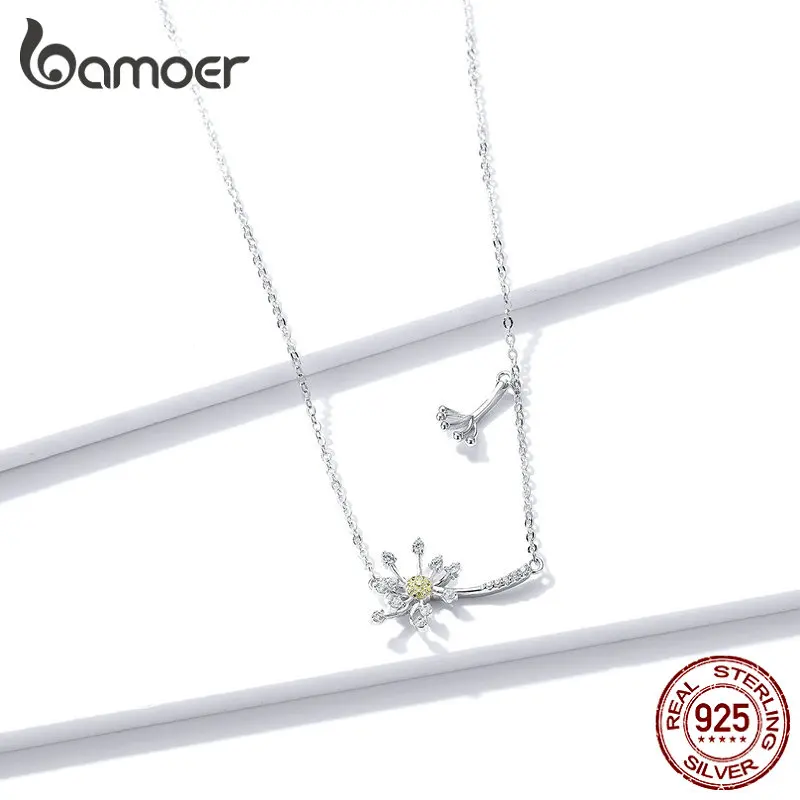 Bamoer, подлинное 925 пробы, серебряное, Одуванчик, любовь, короткое ожерелье для женщин, прозрачное, CZ, для помолвки, массивное ювелирное изделие, BSN147