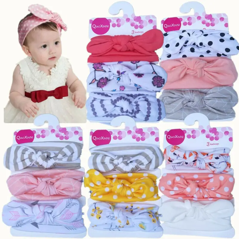 

3Pcs Baby Girls Bow knot Elastic Headband Turban Toddler Kids Hair Band Headwrap