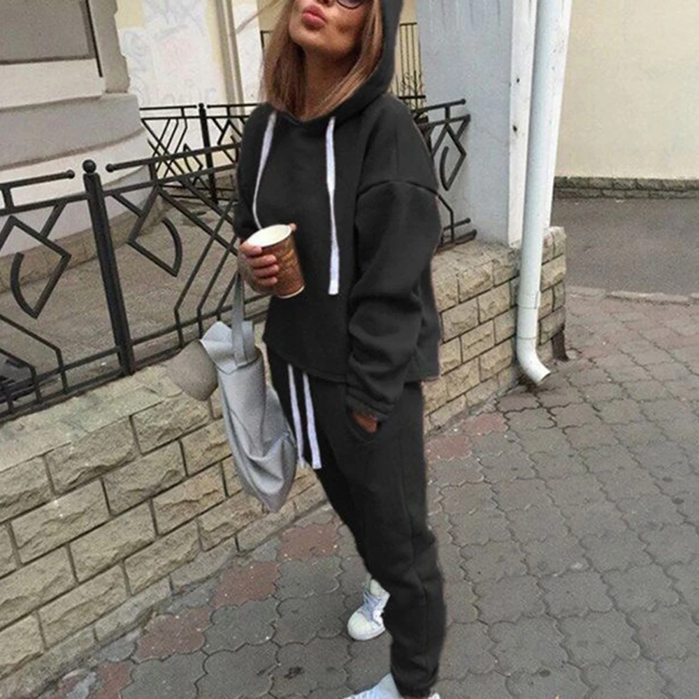 Style 2-01 Женский спортивный костюм с капюшоном, женский спортивный костюм из 2 предметов, свитер на каждый день, толстовка с капюшоном, осенне-зимние спортивные штаны, комплект из двух предметов - Цвет: Style 2-01