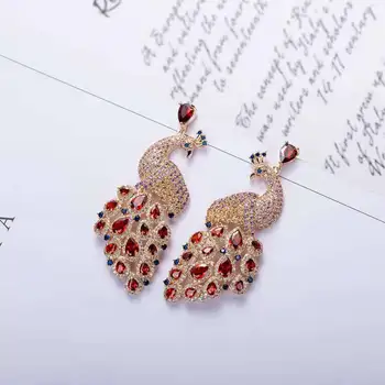 

European and American heavy industry S925 silver needle micro inlaid with zircon three color smart peacock earrings with all kin