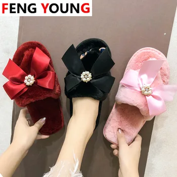 

Autumn Winter Women Slippers Indoor Floor Flip Flops Fashion Furry Plush Home Slipper Soft Cotton Female Flats Warm Footwear