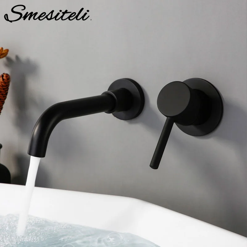 

Smesiteli Bathroom Separate Basin Faucet Brass Concealed Double Hole Single Handle Bathtub Wash Basin Faucet