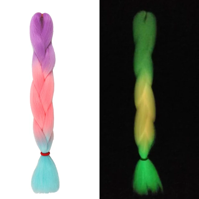 Ombre Glowing Luminous Luxury Synthetic Jumbo Braids Florescent Shining Hair In The Darkness  24inch 100G G 3 1