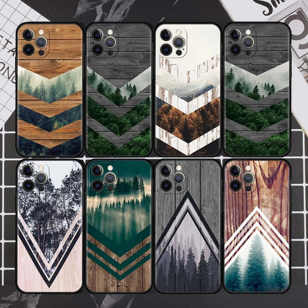 iphone 13 wallet case Forest Geometry Wood Nature Case For Apple iPhone 11 13 12 Pro 7 XR X XS Max 8 6 6S Plus 5 5S SE 2020 13Pro Black Phone Cover case for iphone 13 