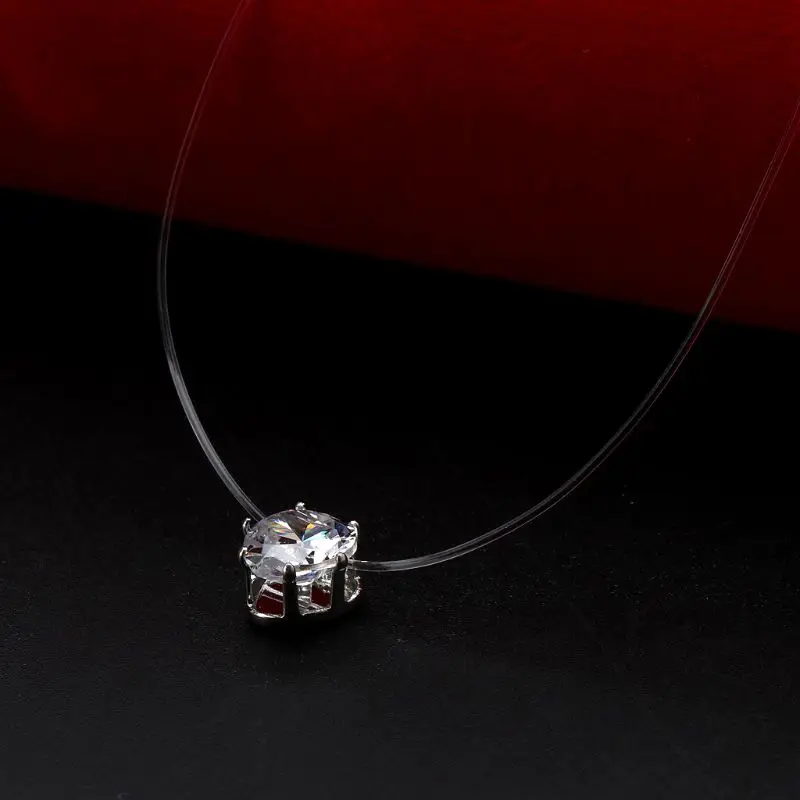 

Invisible Heart Cubic Zirconia Stone Pendant Necklace Clear Fishing Line Chokers U90E
