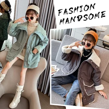 

2020 New Winter Coat for Girls Fleece Thicken Long Warm Overcoat Autumn Girls Jacket Kids Outerwear Teens Children's Clothing