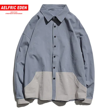 

Aelfric Eden Patchwork Letter Printed Mens Shirts Fashion Harajuku 2019 Tops Streetwear Hip Hop Long Sleeve Casual Cotton Tops